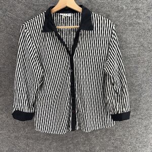 Erena Shirt Women PL Petite Black Striped Button Up Collared Long Sleeve Casual